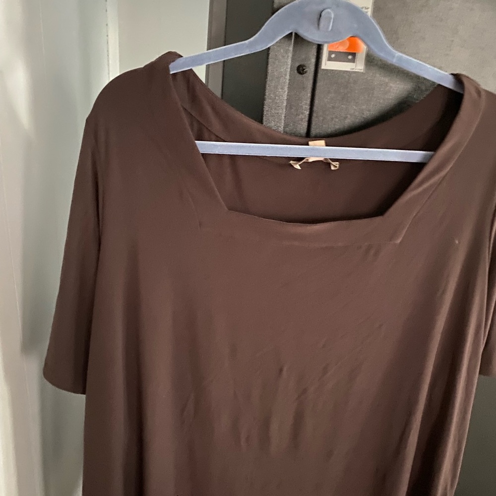 Roz & Ali brown 3x short sleeve top square neck